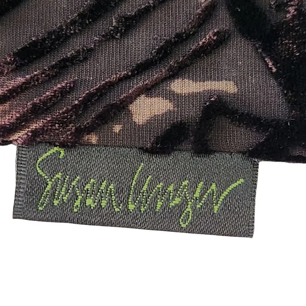 Vintage 90s Susan Unger Silk Velvet Burnout Scarf Chocolate Brown Quiet Luxury